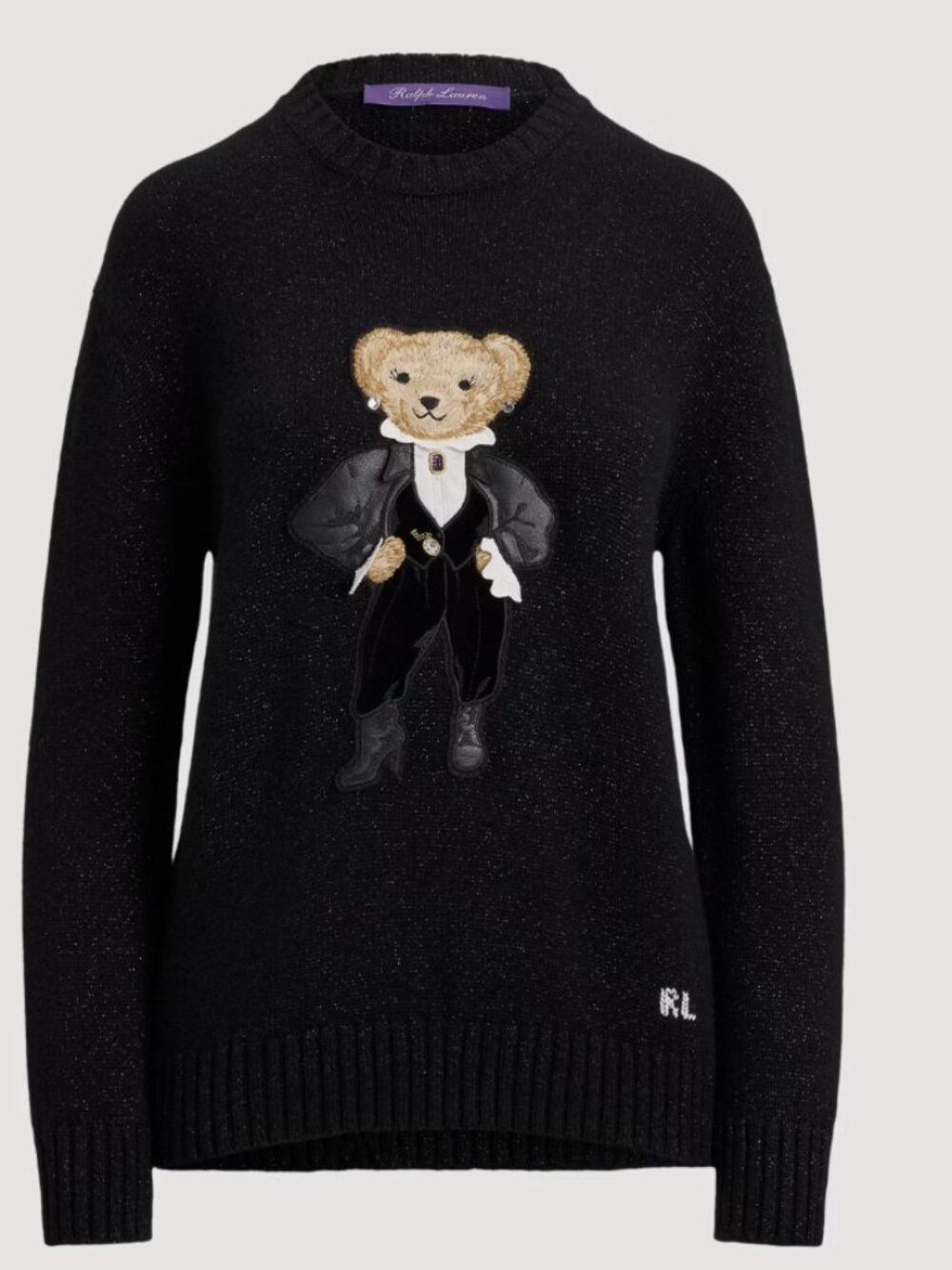 Ralph Lauren Purple Label Black Teddy Bear Crewneck Sweater